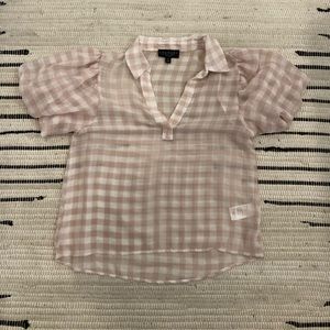 Sheer pink/white gingham top, size M